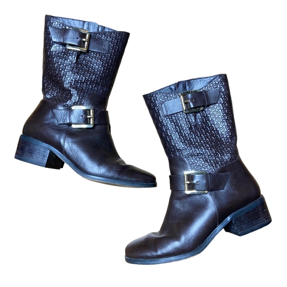 MICHAEL MICHAEL KORS Boots Breck Embossed Leather Brown Size 6.5M